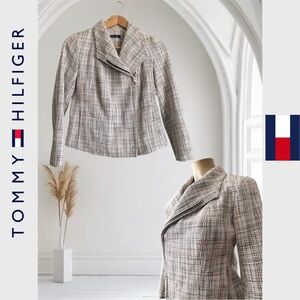 Tommy Hilfiger Tweed Moto Asymmetrical Zip Up Blazer Jacket Classic Collared 2
